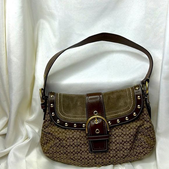 Signature Coach bag with suede and rivet detail - Picture 1 of 5